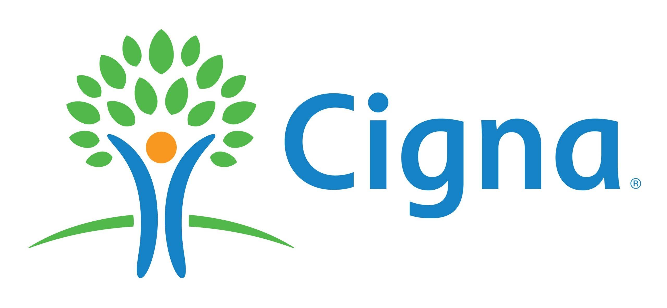 Cigna health insurance company logo featuring a tree with person shape representing wellness and healthcare solutions.