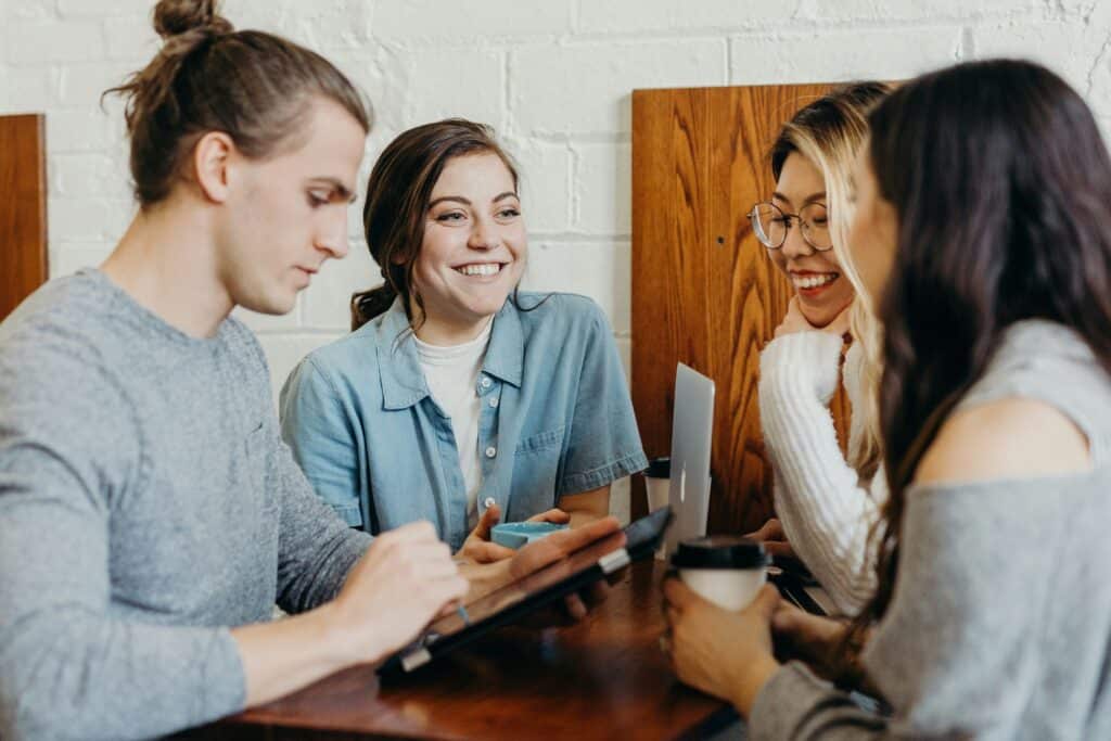 college students working together