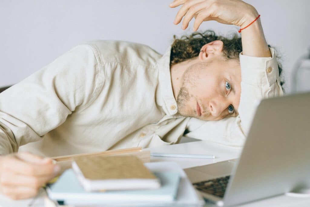 man having anxiety about work