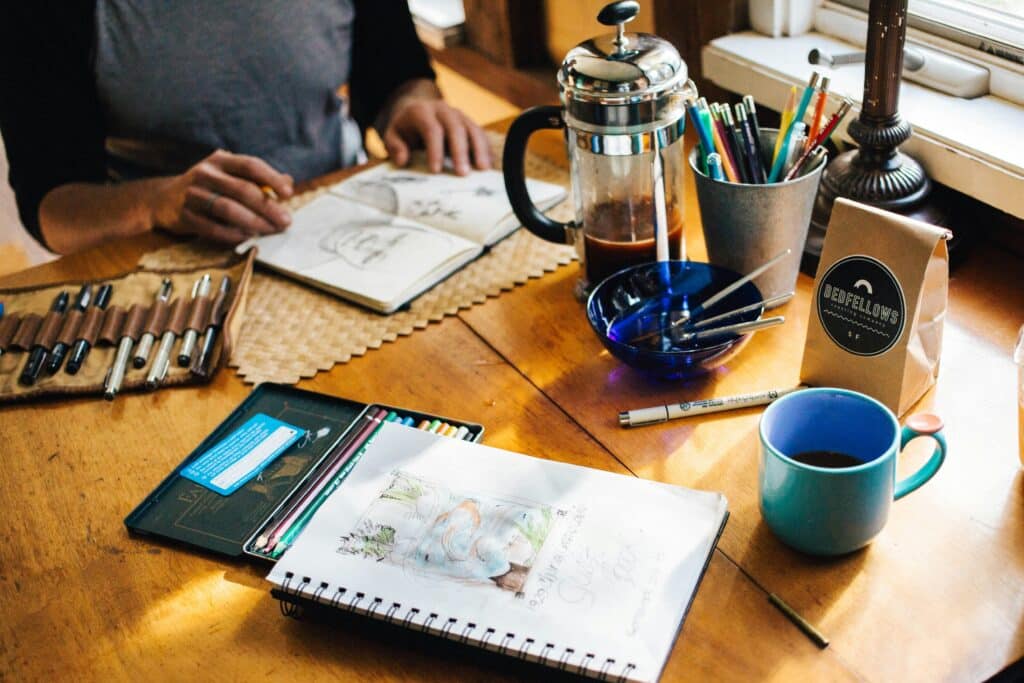 people working at a desk 