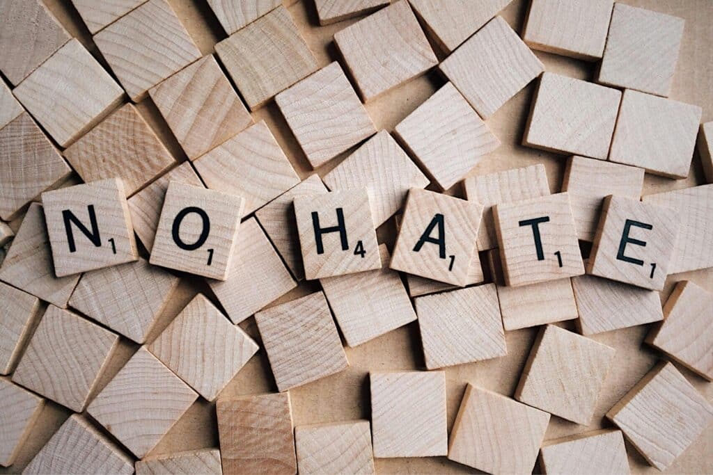 no hate sign in block letters