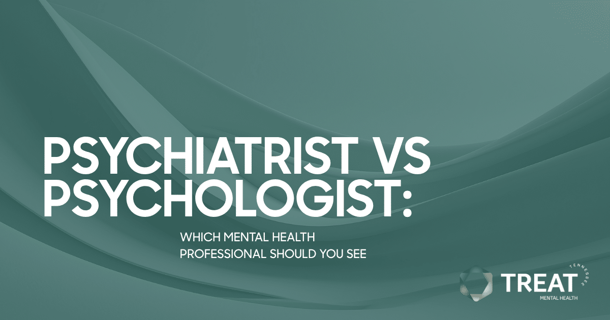 Hero banner with title'Psychiatrist vs Psychologist: Which mental health professional should you see' and Treat Mental Health logo in the corner.